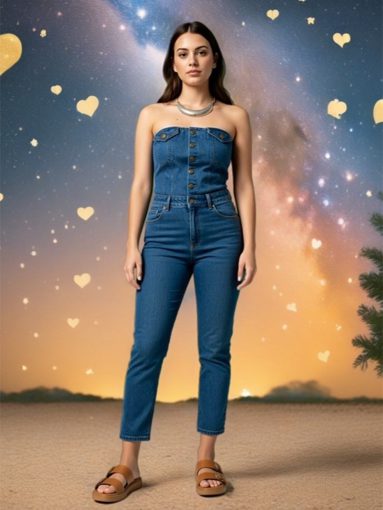 Blashe Pants - Strapless High-Rise Denim Jumpsuit in Blue